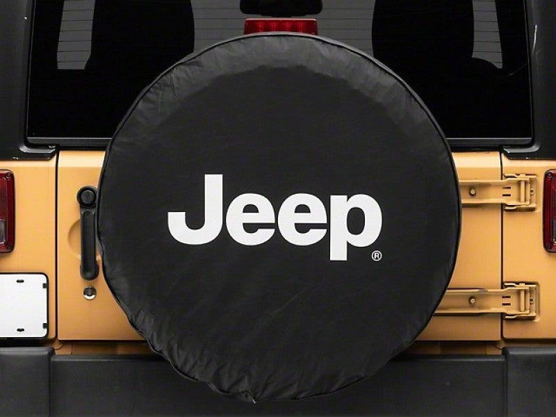 Officially Licensed Jeep 66-18 CJ5/ CJ7/ Wrangler YJ/ TJ/JK White Logo Spare Tire Cover- 32In oljJ157893D