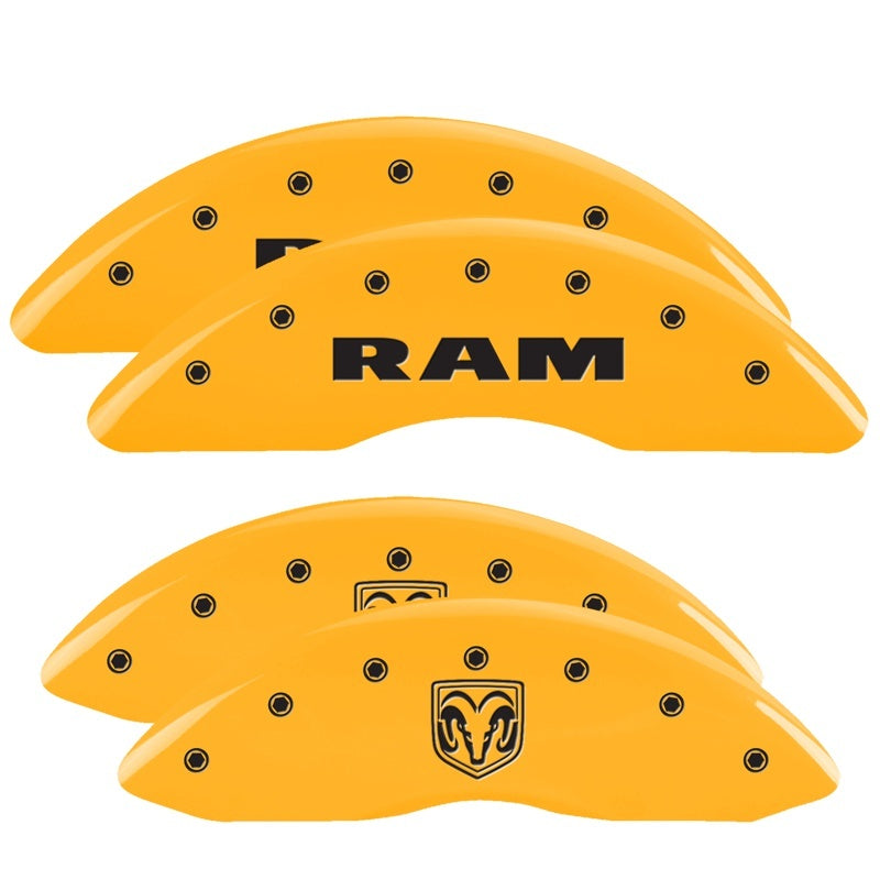 MGP 4 Caliper Covers Engraved Front RAM Engraved Rear RAMHEAD Yellow finish black ch 55002SRMHYL 55002SRMHYL Photo - Primary