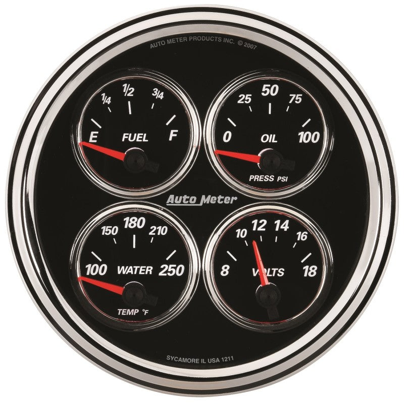 Autometer Gauge, Quad, 5", 0 E-90 F, Elec, Designer Black II 1224 Photo - Primary