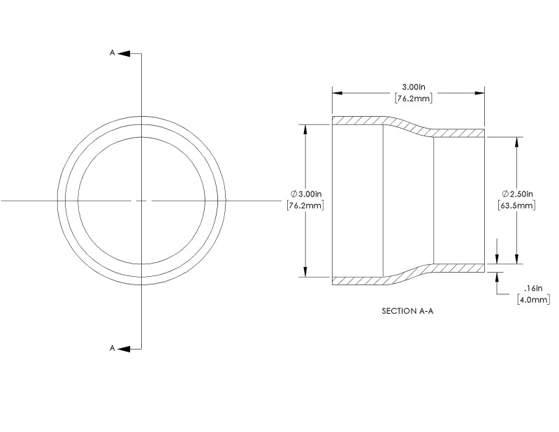 aFe POWER Universal Products Coupler Kit (3 x 2-1/2)in ID x 3in L - Black 59-00201 59-00201 Technical Drawing