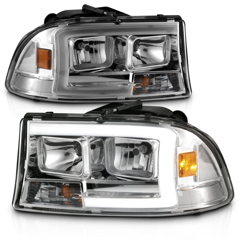 ANZO 97-04 Dodge Dakota/Durango Crystal headlight Set w/ Light Bar Chrome Housing 111592 111592 Photo - Unmounted