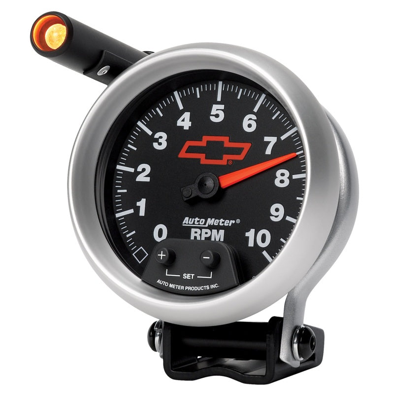 Autometer Tacho 3 3/4" 10k RPM Pedestal w Quick-Lite GM Bowtie Black 3690-00406 User 3