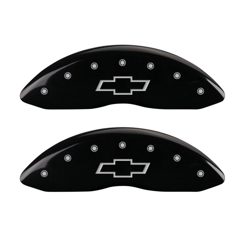 MGP Front set 2 Caliper Covers Engraved Front Bowtie Black finish silver ch 14221FBOWBK 14221FBOWBK Photo - Primary