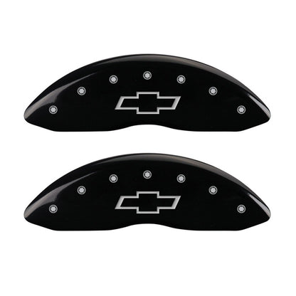 MGP Front set 2 Caliper Covers Engraved Front Bowtie Black finish silver ch 14221FBOWBK 14221FBOWBK Photo - Primary