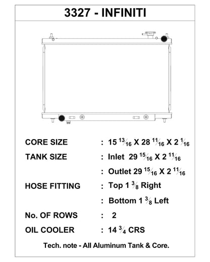 CSF 03-07 Infiniti G35 Radiator 3327 3327 Technical Drawing