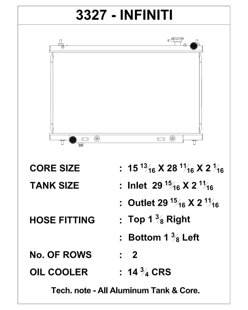 CSF 03-07 Infiniti G35 Radiator 3327 3327 Technical Drawing