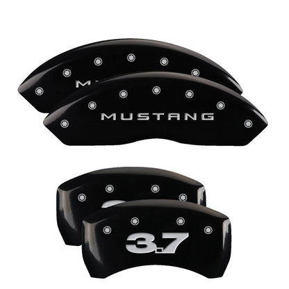 MGP 4 Caliper Covers Engraved Front Mustang Engraved Rear 37 Black finish silver ch 10198SM37BK 10198SM37BK Photo - Primary