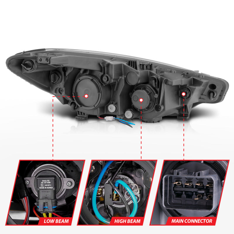 ANZO 2014-2016 Kia Forte Projector Headlights w/ Light Bar Chrome Housing 121561 121561 Photo - Unmounted