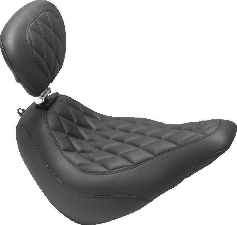 Mustang Motorcycle Mustang 18-21 Harley Softail Slim Wide Tripper Solo Seat w/Driver Backrest Diamond Stitch - Black 83046 83046 Photo - Primary