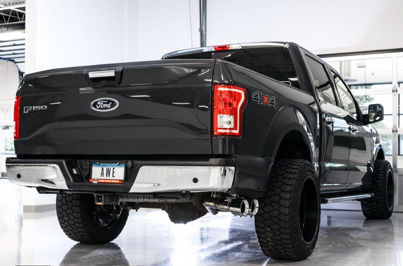AWE Tuning 2015+ Ford F-150 0FG Single Exit Performance Exhaust System w/4.5in Chrome Silver Tips 3015-22066 3015-22066 Photo - Mounted