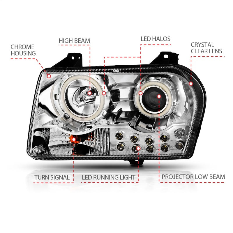 Anzo 2005-2010 Chrysler 300 Projector Headlights w/ Halo Chrome 121136 Photo - Unmounted