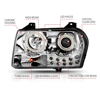 Anzo 2005-2010 Chrysler 300 Projector Headlights w/ Halo Chrome 121136 Photo - Unmounted