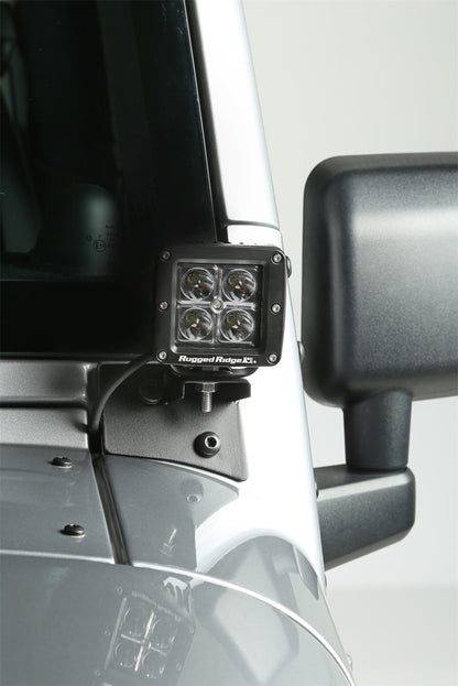 Rugged Ridge Light Mount Bracket Kit,Windshield,Textured Black;07-18 Wrangler JK 11027.04 Photo - Mounted