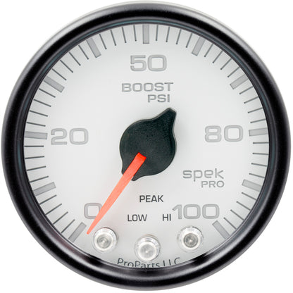 Autometer Spek-Pro Gauge Boost 2 1/16in 100psi Stepper Motor W/Peak & Warn Wht/Blk P30512 P30512 User 1
