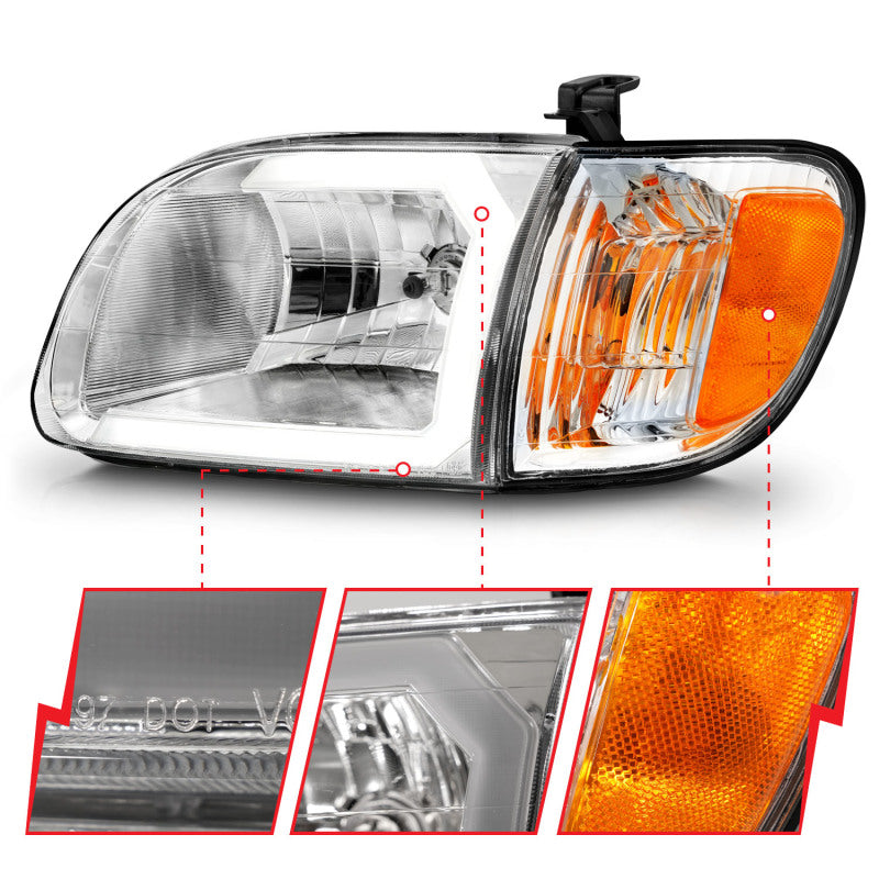 ANZO 00-04 Toyota Tundra (Reg/Acc Cab Only) Crystal Headlights w/Lgt Bar Chrome w/Corner Lights 2pc 111580 111580 Photo - Unmounted