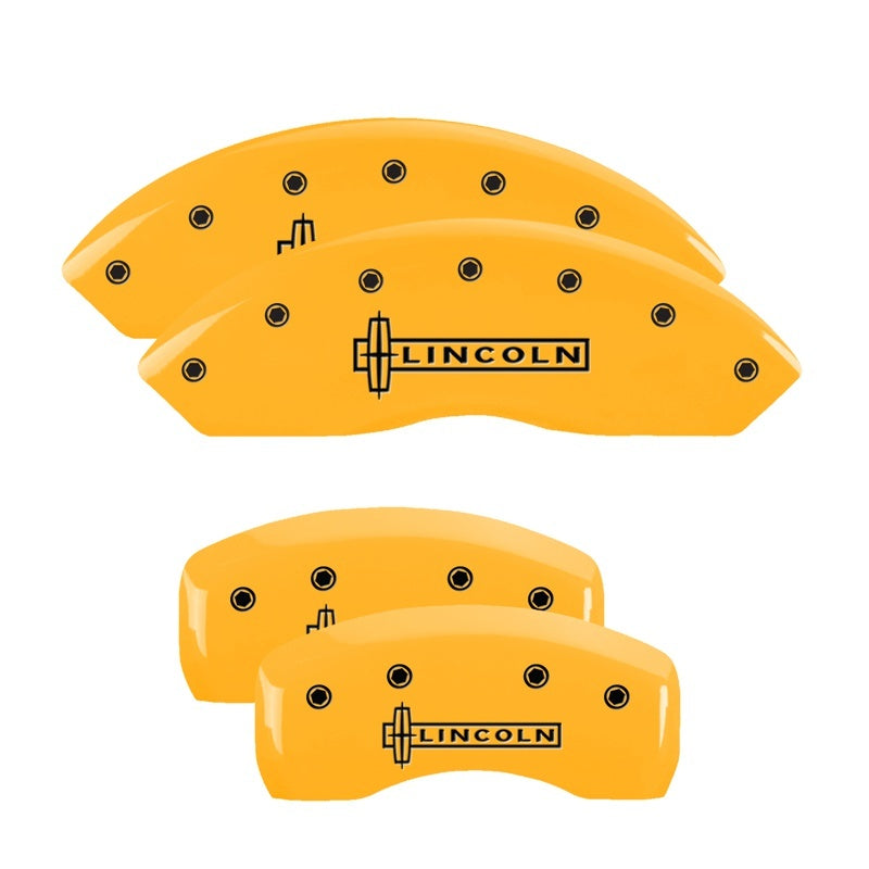 MGP 4 Caliper Covers Engraved Front & Rear Lincoln Yellow finish black ch 36018SLCNYL 36018SLCNYL Photo - Primary