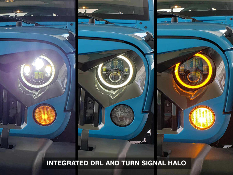 Raxiom 97-18 Jeep Wrangler TJ/JK Axial Halo Headlights w/ DRL Amber Signals- Blk Hsng (Clear Lens) J108037 J108037 Photo - Close Up