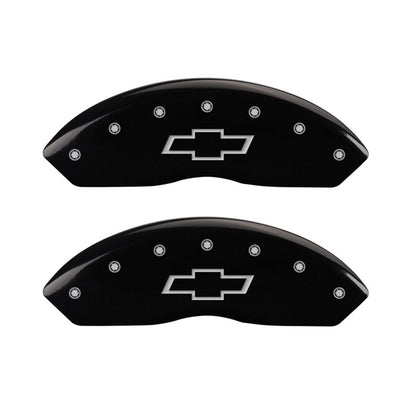MGP Front set 2 Caliper Covers Engraved Front Bowtie Black finish silver ch 14003FBOWBK 14003FBOWBK Photo - Primary