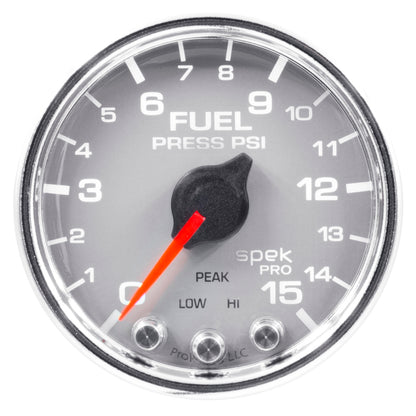 Autometer Spek-Pro Gauge Fuel Press 2 1/16in 15psi Stepper Motor W/Peak & Warn Slvr/Chrm P31521 P31521 User 1