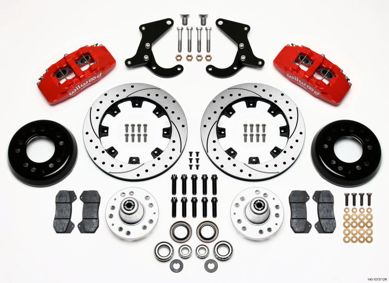 Wilwood DP6A Front Hub Kit, 12.19", Drilled, Red, 55-57 Chevy 140-10737-DR Photo - Primary