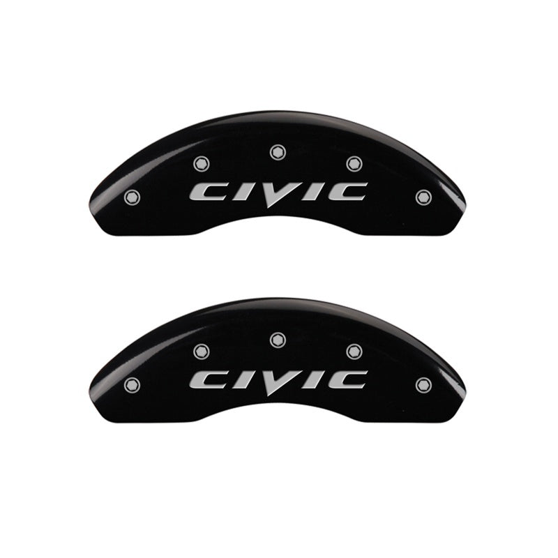 MGP Front set 2 Caliper Covers Engraved Front 2015/Civic Black finish silver ch 20143FCIVBK 20143FCIVBK Photo - Primary