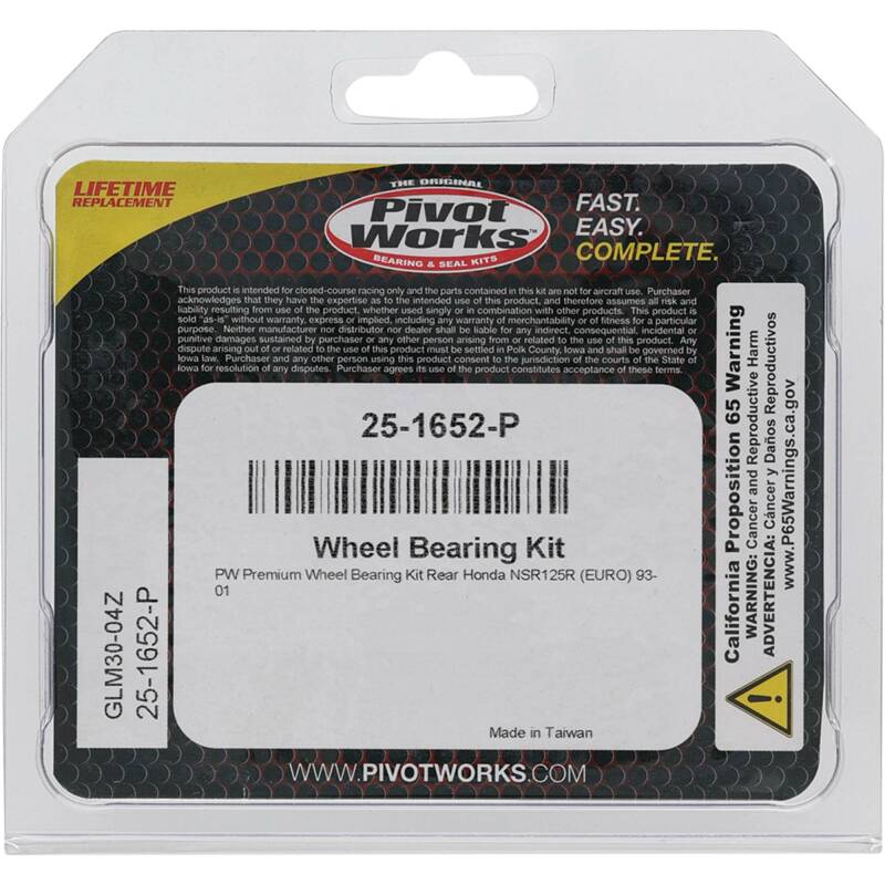 Pivot Works Honda Wheel Bearing Kit Premium Bearings 25-1652-P 25-1652-P Photo - Primary