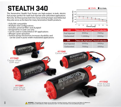 Aeromotive 340 Fuel Pump Offset Inlet 11542 Brochure - A general brochure describing a brand, company, product line.  If brochure in question is for a specific product, use code PDB.
