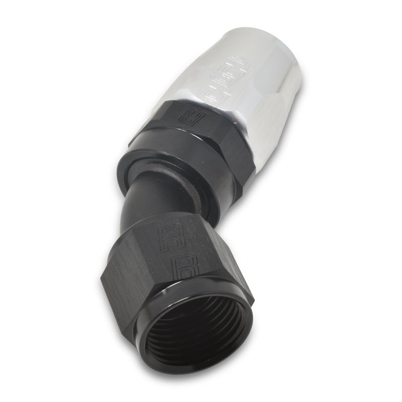 Russell Performance -4 AN Black/Silver 45 Degree Full Flow Hose End 610083 610083 Photo - out of package