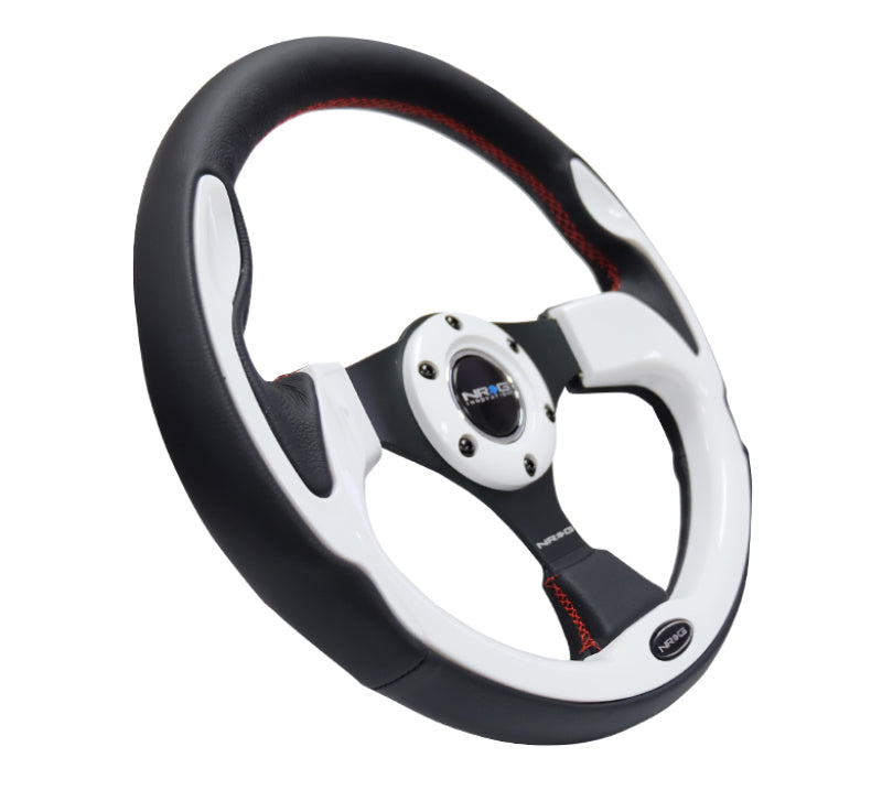 NRG Reinforced Steering Wheel (320mm) Blk w/White Trim & 4mm 3-Spoke RST-001WT RST-001WT Photo - Primary
