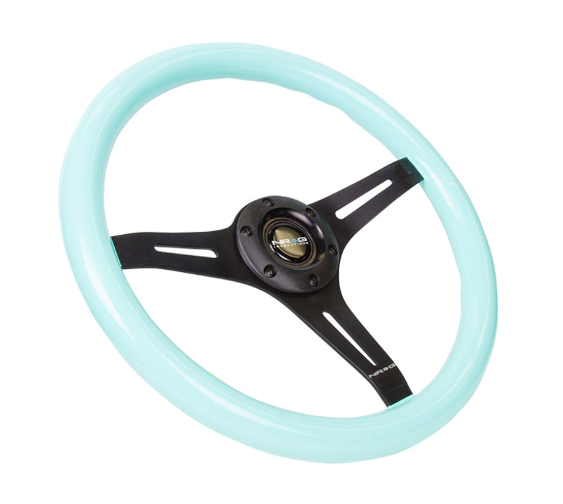 NRG Classic Wood Grain Steering Wheel (350mm) Minty Fresh Color Grip w/Black 3-Spoke Center ST-015BK-MF ST-015BK-MF Photo - Primary