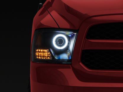 Raxiom 09-18 RAM 1500 Super White LED Halo Projector Headlights- Black Housing (Clear Lens) R110150 R110150 Photo - Close Up