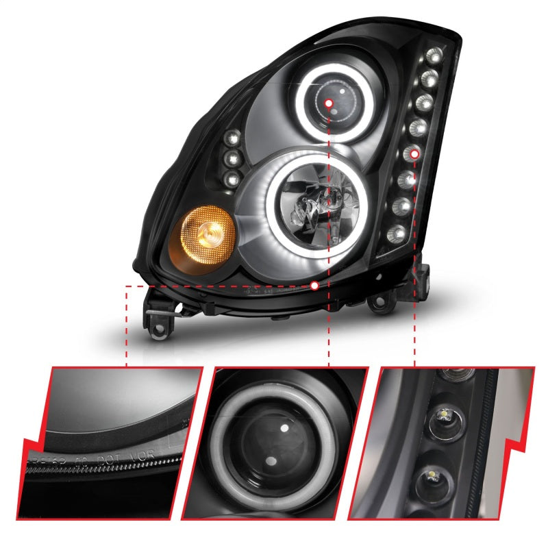 Anzo 2003-2007 Infiniti G35 Projector Headlights w/ Halo Black (CCFL) (HID 121363 Photo - Unmounted