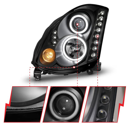 Anzo 2003-2007 Infiniti G35 Projector Headlights w/ Halo Black (CCFL) (HID 121363 Photo - Unmounted
