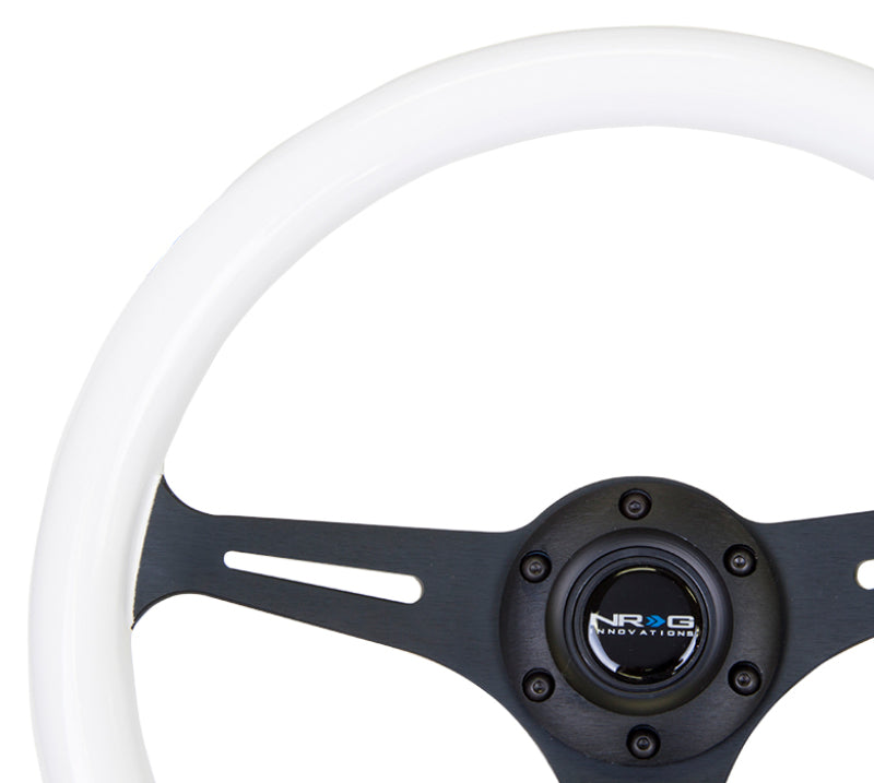 NRG Classic Wood Grain Wheel - 350mm 3 black spokes - Glow-n-the-dark grip ST-015BK-GL Photo - Primary
