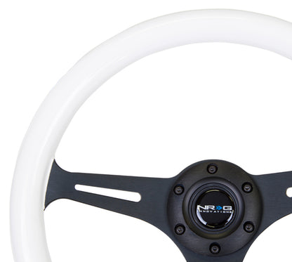 NRG Classic Wood Grain Wheel - 350mm 3 black spokes - Glow-n-the-dark grip ST-015BK-GL Photo - Primary