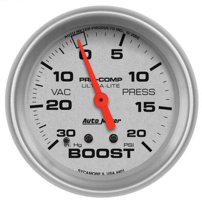 Autometer 2-5/8" Boost/Vacuum, 30 In Hg/20 Psi, Mechanical, Ultra-Lite 4401 Photo - Primary