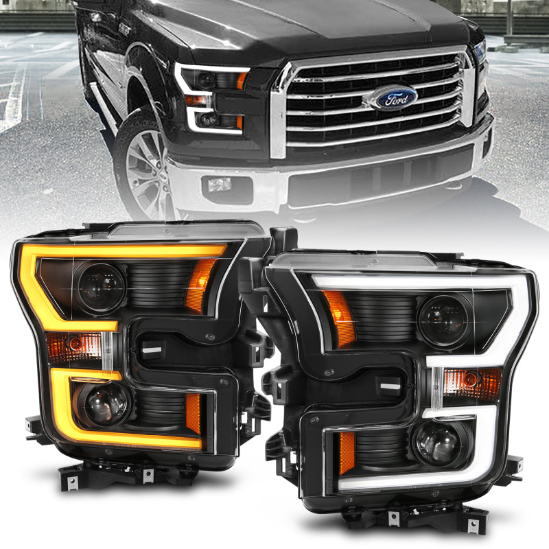 Anzo 2015-2016 Ford F-150 Projector Headlights w/ Plank Style Switchback Bl 111357 Photo - Primary