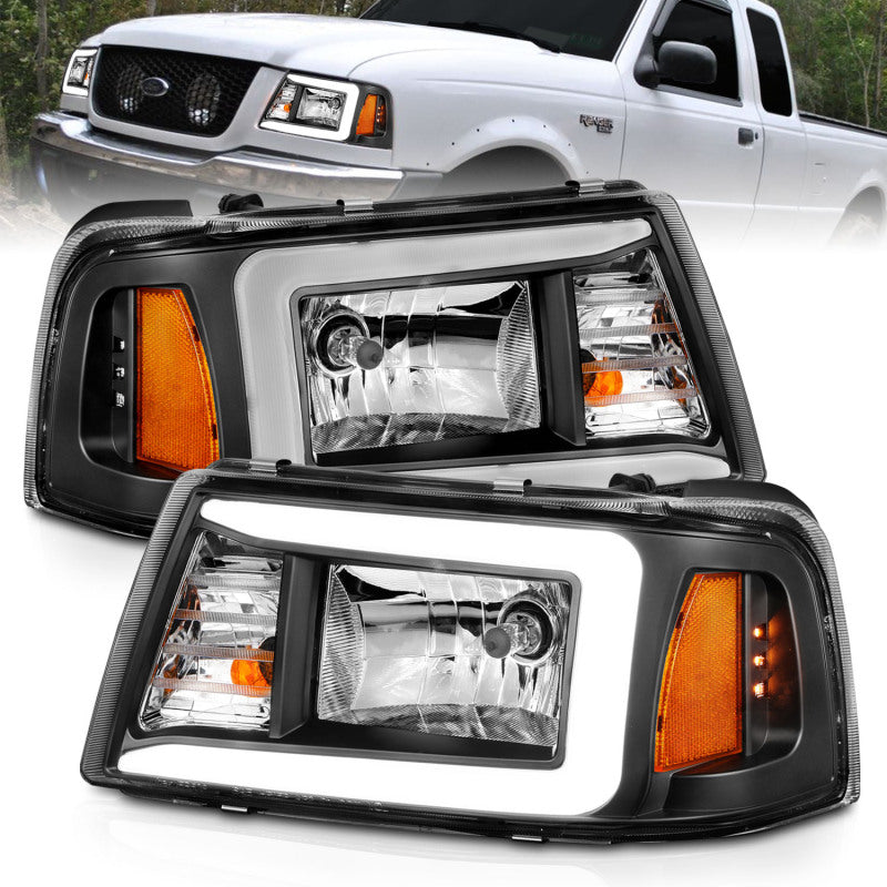 ANZO 2001-2011 Ford Ranger Crystal Headlights w/ Light Bar Black Housing 111511 111511 Photo - Primary