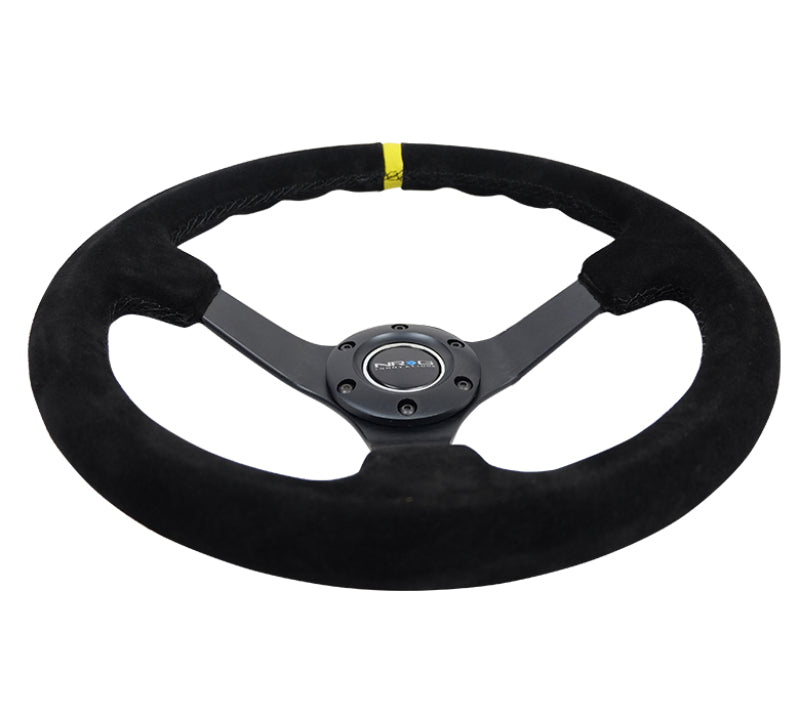 NRG Reinforced Steering Wheel (350mm / 3in. Deep) Blk Suede/X-Stitch w/5mm Blk Spoke & Yellow CM RST-036MB-S-Y RST-036MB-S-Y Photo - Primary