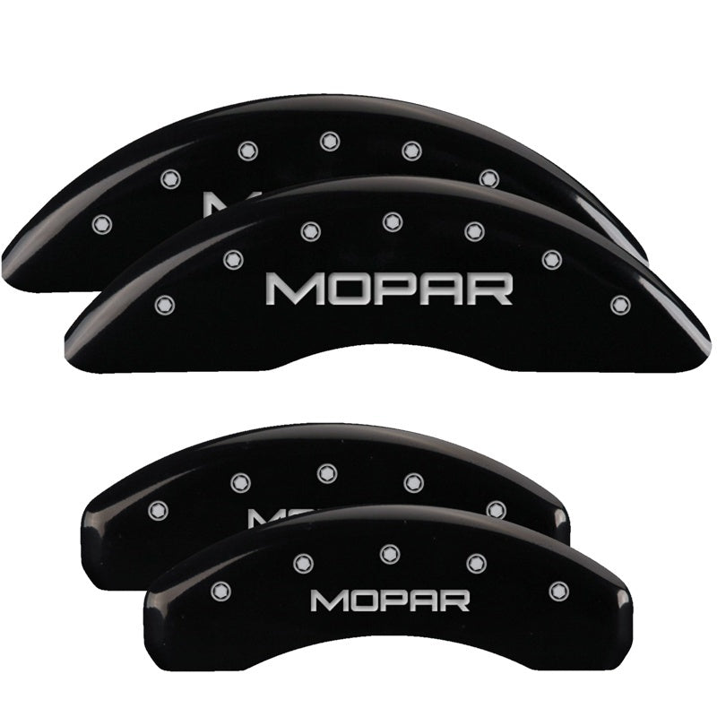 MGP 4 Caliper Covers Engraved Front & Rear MOPAR Black finish silver ch 32002SMOPBK 32002SMOPBK Photo - Primary