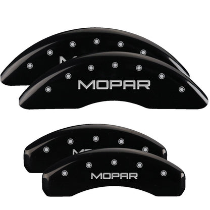 MGP 4 Caliper Covers Engraved Front & Rear MOPAR Black finish silver ch 32002SMOPBK 32002SMOPBK Photo - Primary