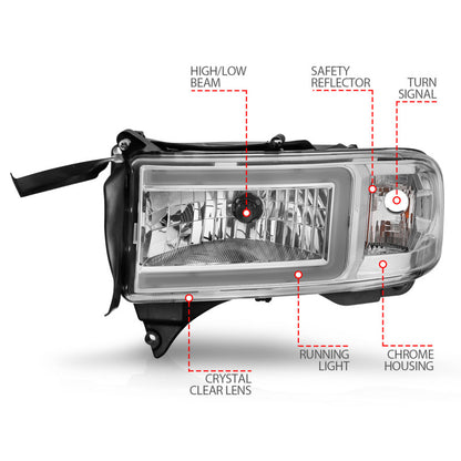 ANZO 94-02 Dodge RAM Crystal Headlight - w/ Light Bar Chrome Housing 111555 111555 User 3