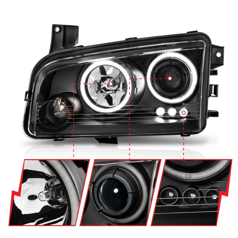 Anzo 2006-2010 Dodge Charger Projector Headlights w/ Halo Chrome (CCFL) 121218 Photo - Unmounted