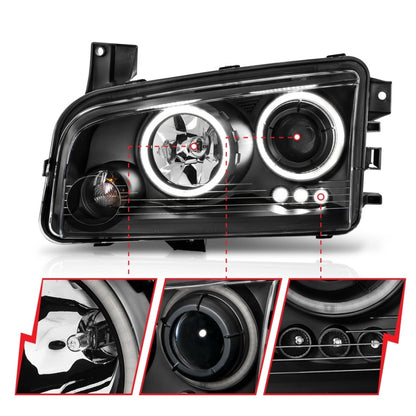 Anzo 2006-2010 Dodge Charger Projector Headlights w/ Halo Chrome (CCFL) 121218 Photo - Unmounted