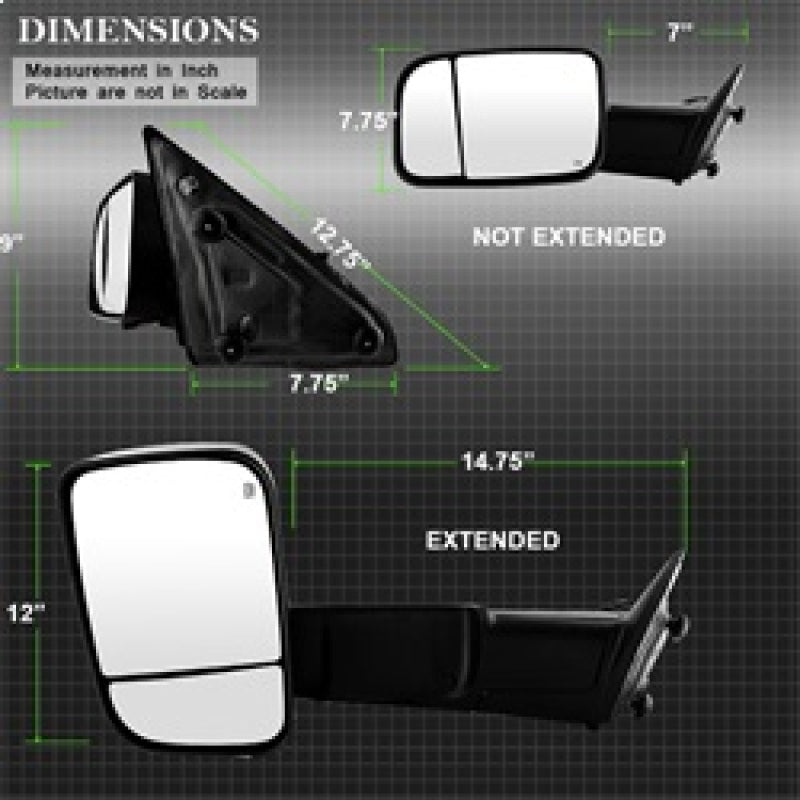 SPYDER Xtune Dodge Ram 1500 09-12 Extendable Heated Adjust Mirror Black HoUSing Left MIR-DRAM09S-PWH-L 9935596 9935596 Photo - Unmounted