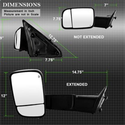 SPYDER Xtune Dodge Ram 1500 09-12 Extendable Heated Adjust Mirror Black HoUSing Left MIR-DRAM09S-PWH-L 9935596 9935596 Photo - Unmounted