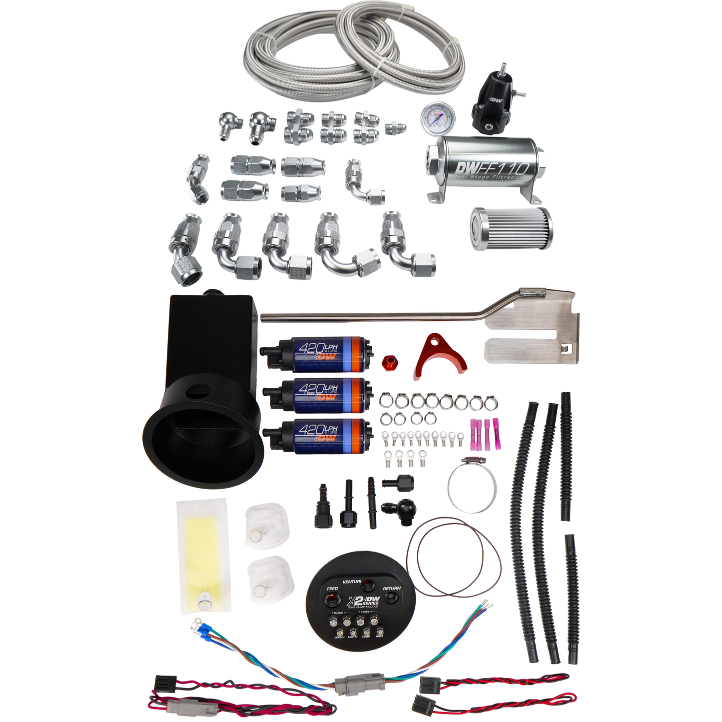 DeatschWerks Nissan Silvia and Skyline X2 Surge Module + DW420 Pumps + PTFE Plumbing Kit