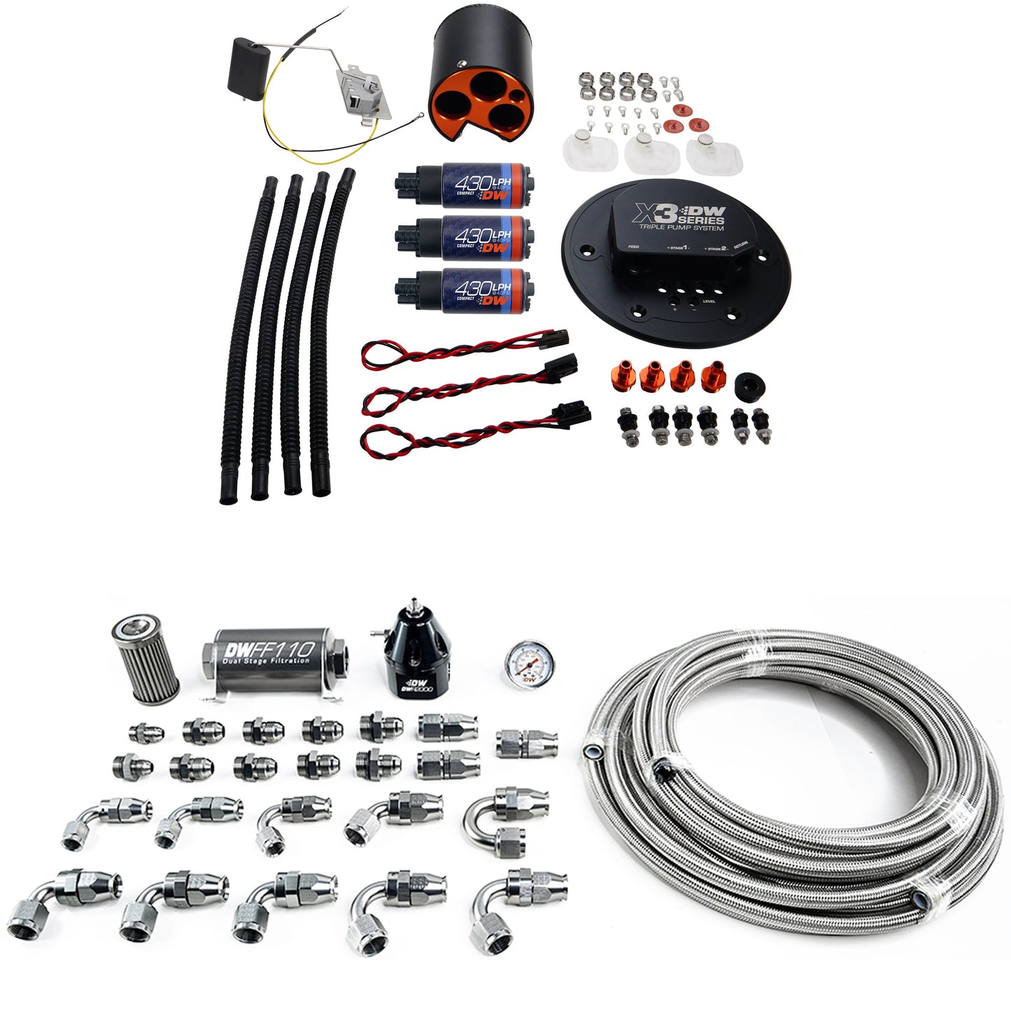 DeatschWerks 1998-04 Ford Mustang X3 Module + Pumps +Plumbing Kit