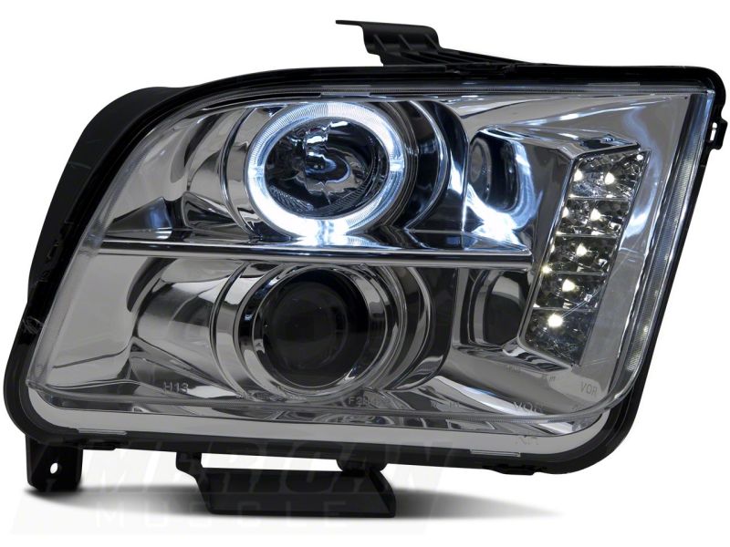 Raxiom 05-09 Ford Mustang Excluding GT500 LED Halo Projector Headlights- Chrome Housing (Clear Lens) 49006 49006 Photo - Close Up