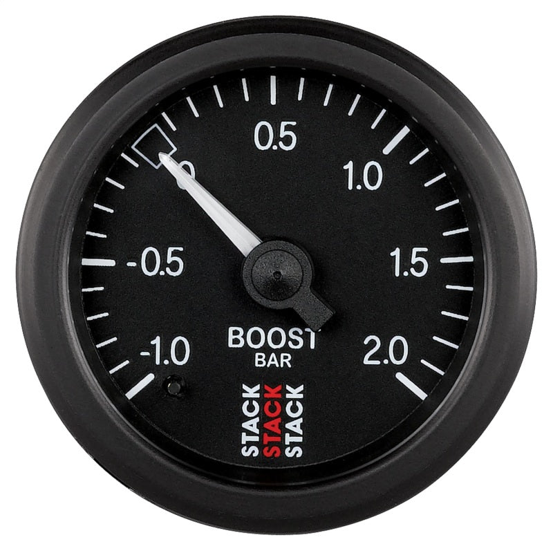 Autometer Stack 52mm -1 to +2 Bar T-Fitting 0.187in Barb (M) Mechanical Boost Pressure Gauge - Black ST3111 ST3111 Photo - Primary